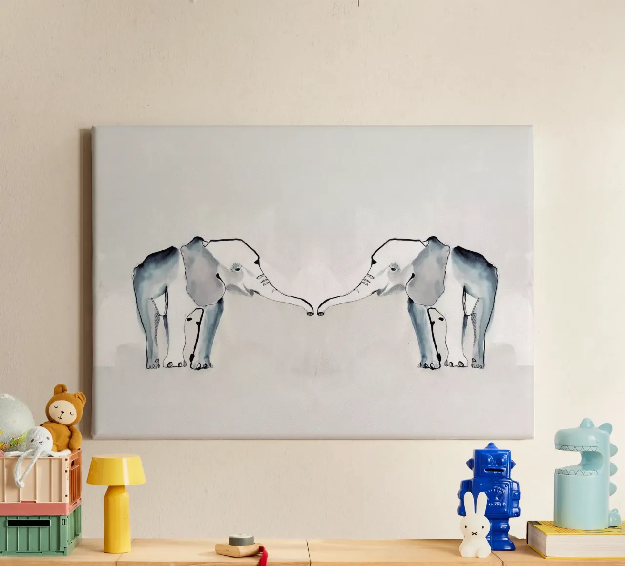 Olifant tweeling canvas met Baklijst van Petit Boom Prints