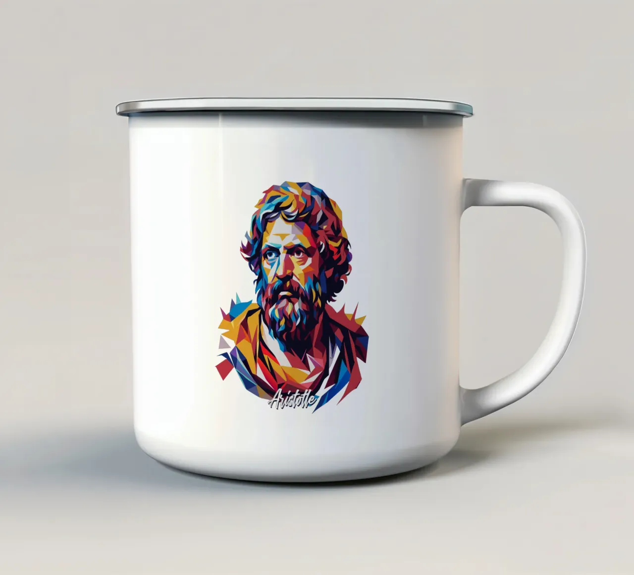 Aristotle WPAP Pop ARt emaille mok van vectorartnesia