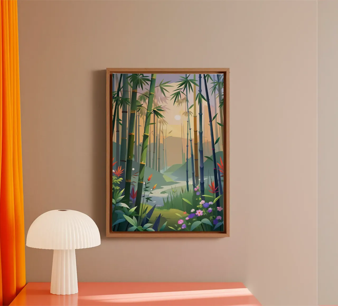 Bamboe Zonsondergang Serenity canvas met Baklijst van Artistic-shop