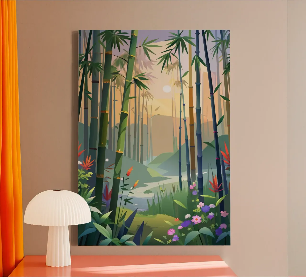 Bamboe Zonsondergang Serenity canvas met Baklijst van Artistic-shop