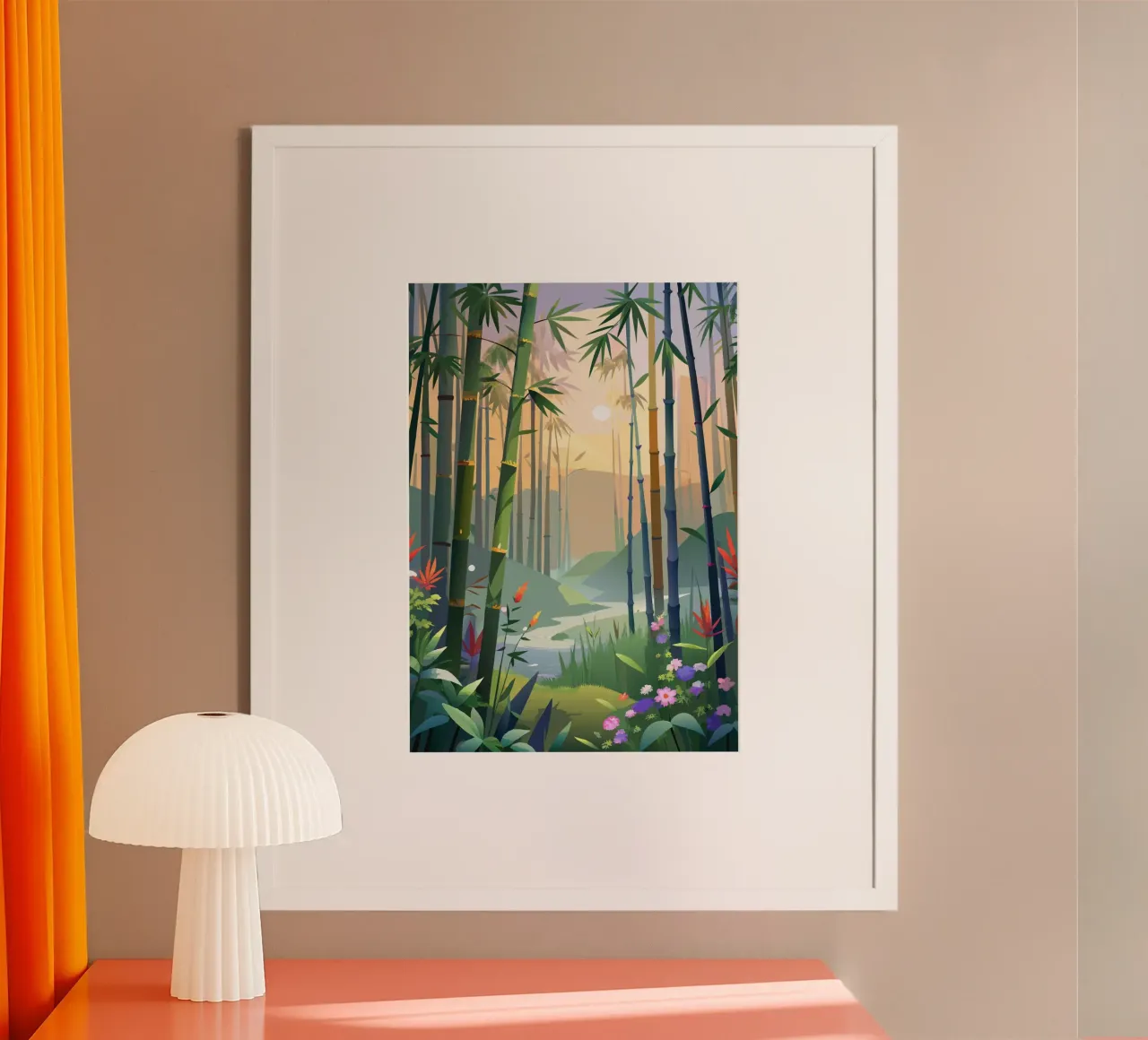 Bamboe Zonsondergang Serenity poster van Artistic-shop