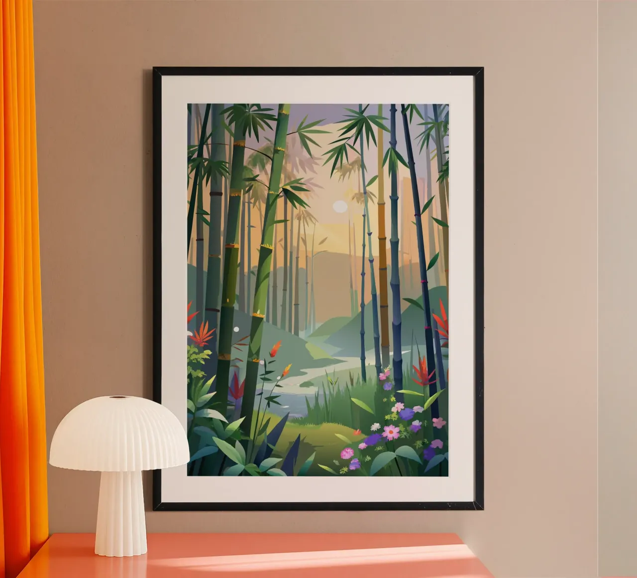 Bamboe Zonsondergang Serenity poster van Artistic-shop