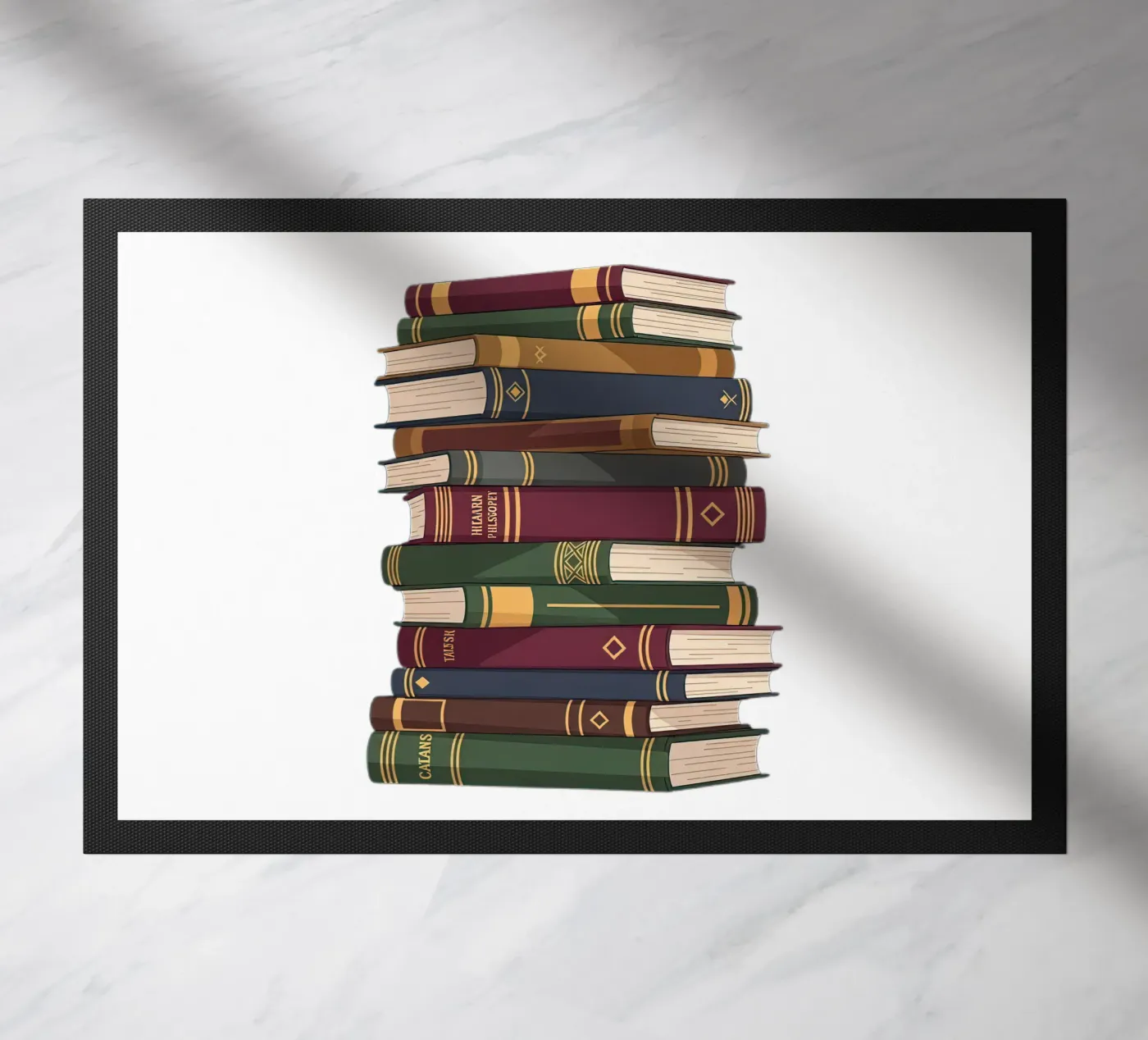 Leather-Bound Books Stack doormat by FlatPrint Studio