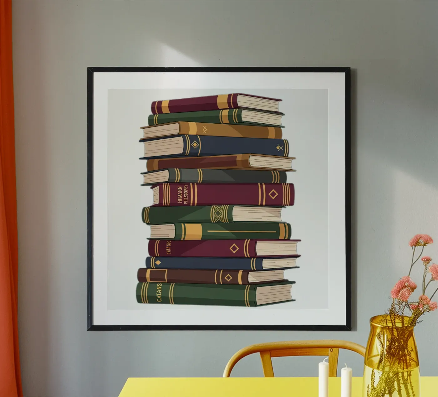Leather-Bound Books Stack poster by FlatPrint Studio