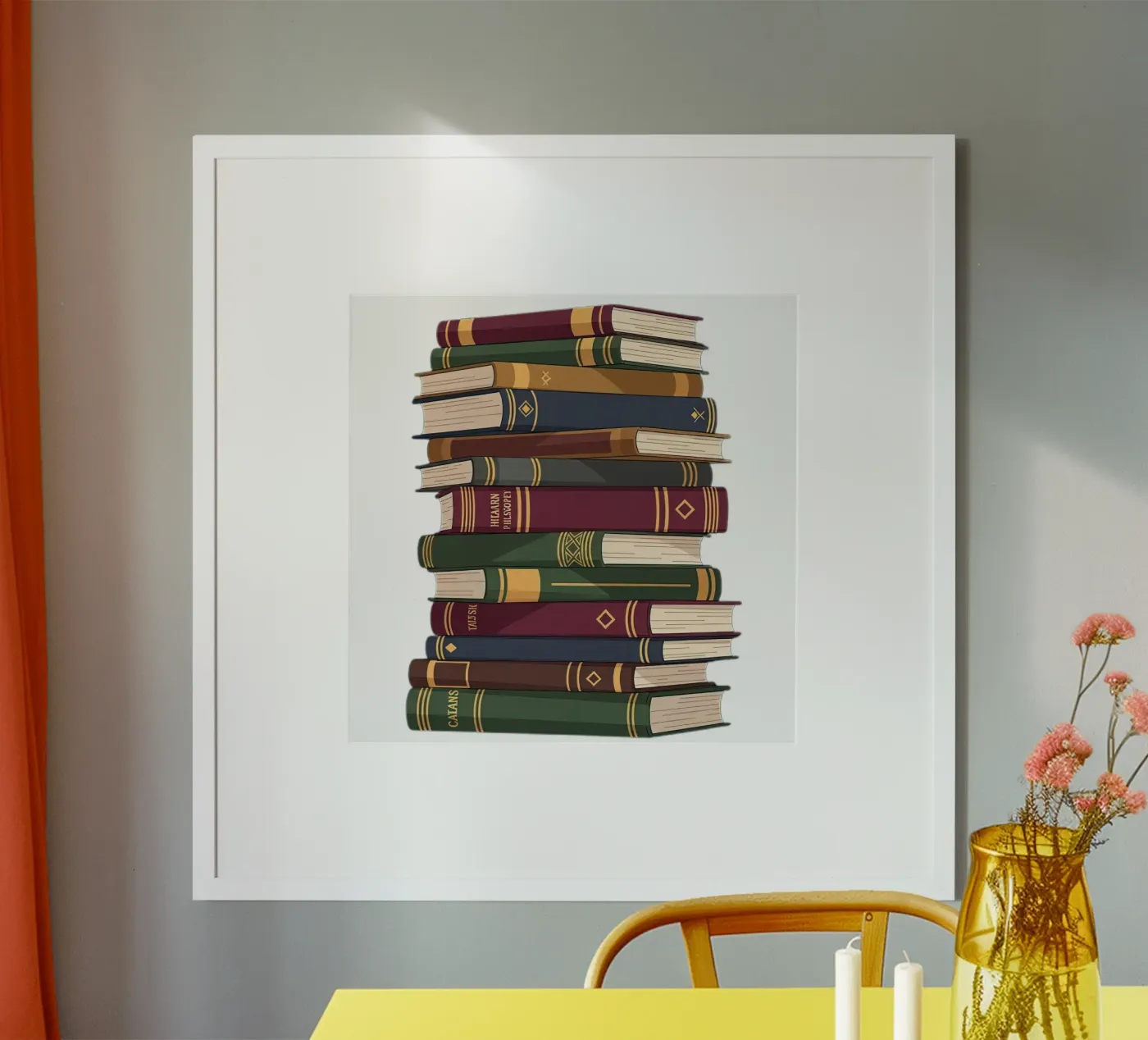 Leather-Bound Books Stack poster by FlatPrint Studio