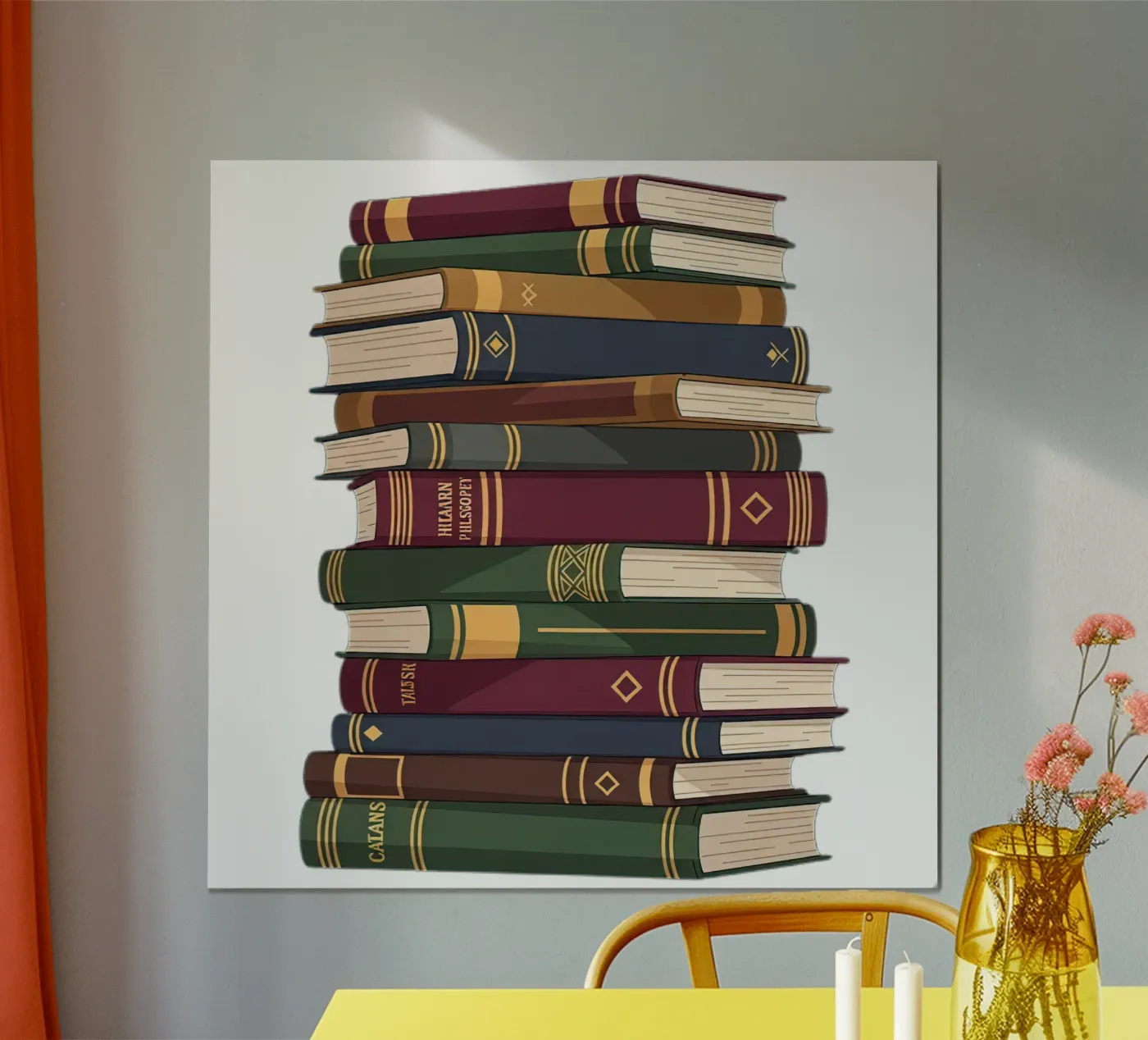 Leather-Bound Books Stack poster by FlatPrint Studio