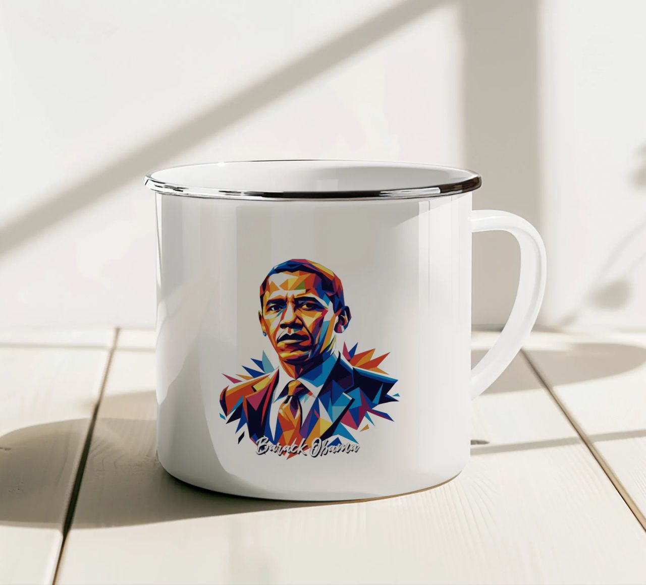 Barack Obama WPAP Pop Art tazza in smalto da vectorartnesia