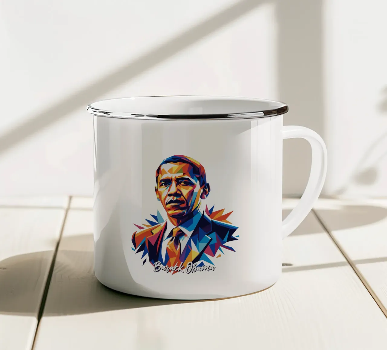 Barack Obama WPAP Pop Art taza de esmalte de vectorartnesia