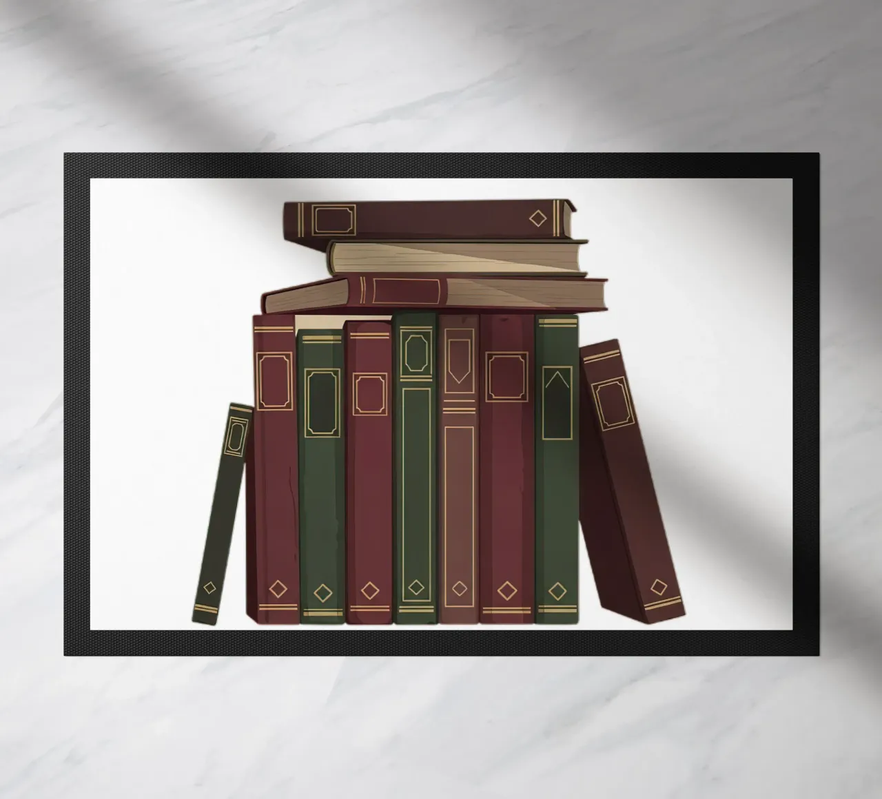 Leather-Bound Books Stack doormat by FlatPrint Studio