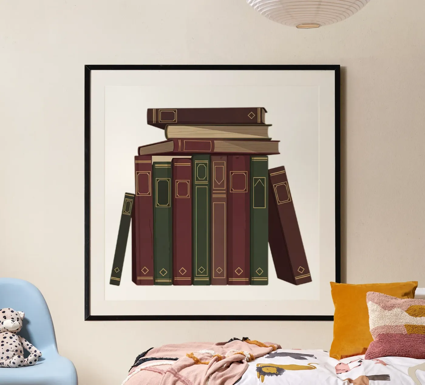 Leather-Bound Books Stack poster by FlatPrint Studio
