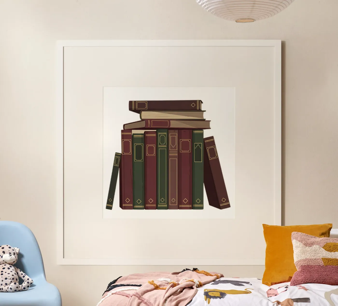 Leather-Bound Books Stack poster by FlatPrint Studio