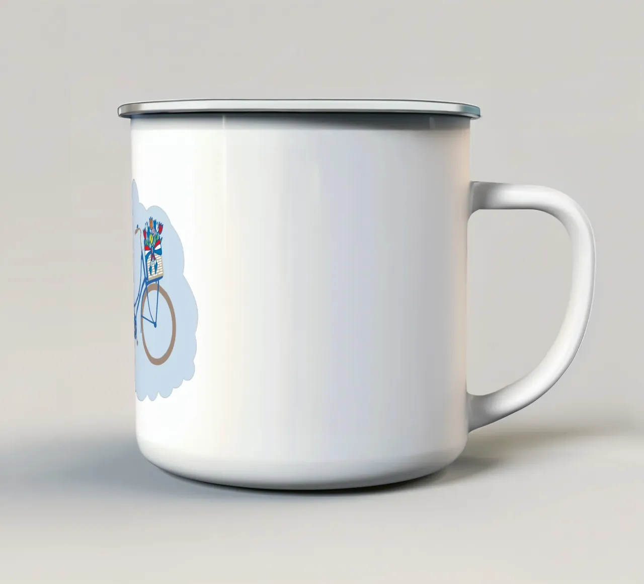 Dutch Granny bike with colourful tulips enamel mug by Studio Holland