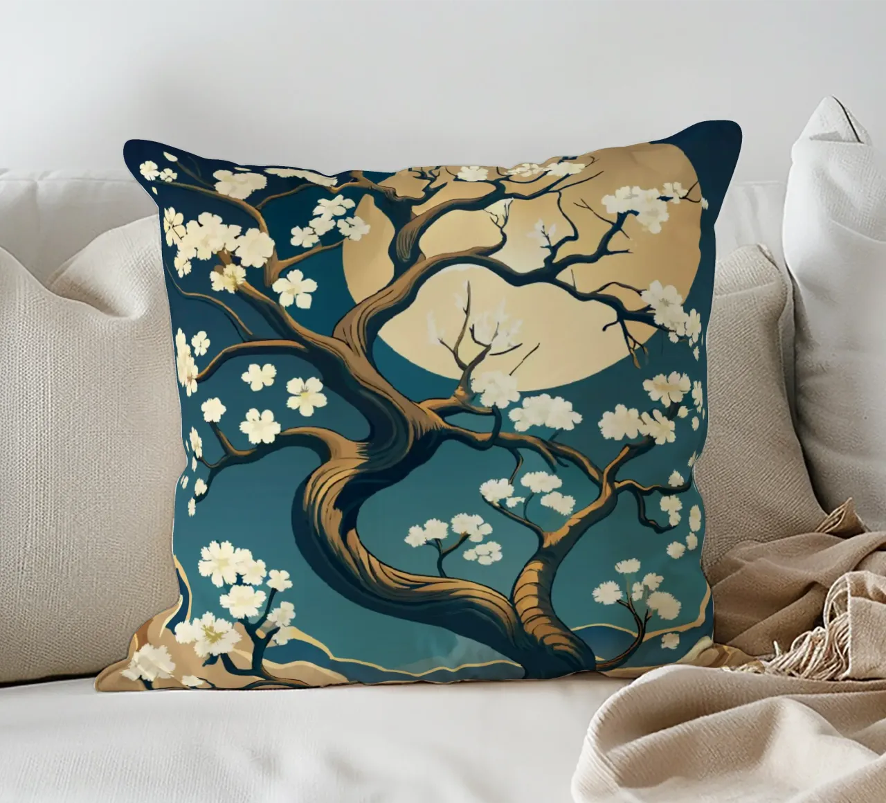 Fiore di luna: Un tranquillo arazzo di natura cuscino da Artistic-shop