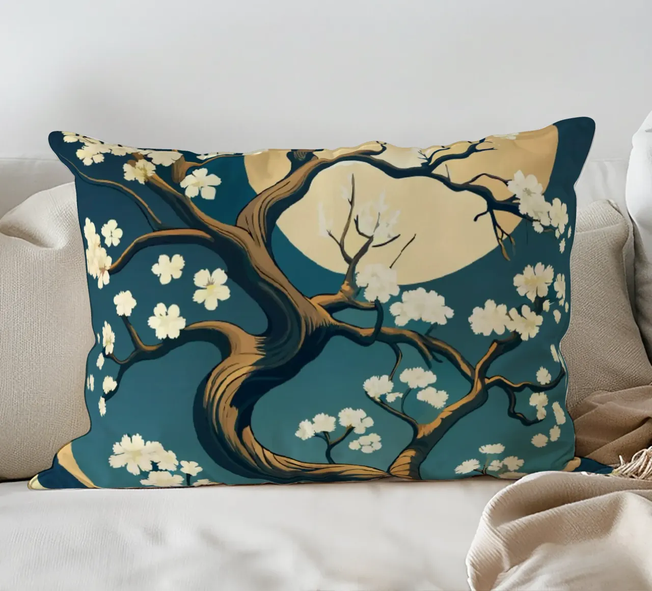 Fiore di luna: Un tranquillo arazzo di natura cuscino da Artistic-shop