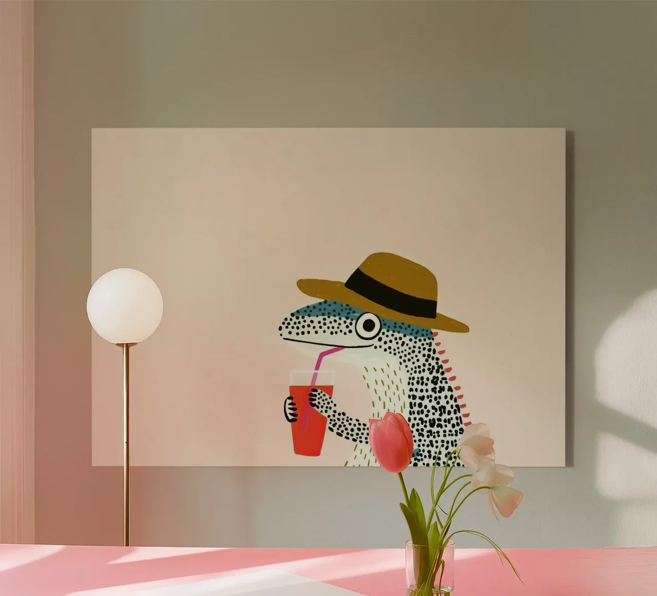 Gecko che beve plexiglass da Little Art Lab