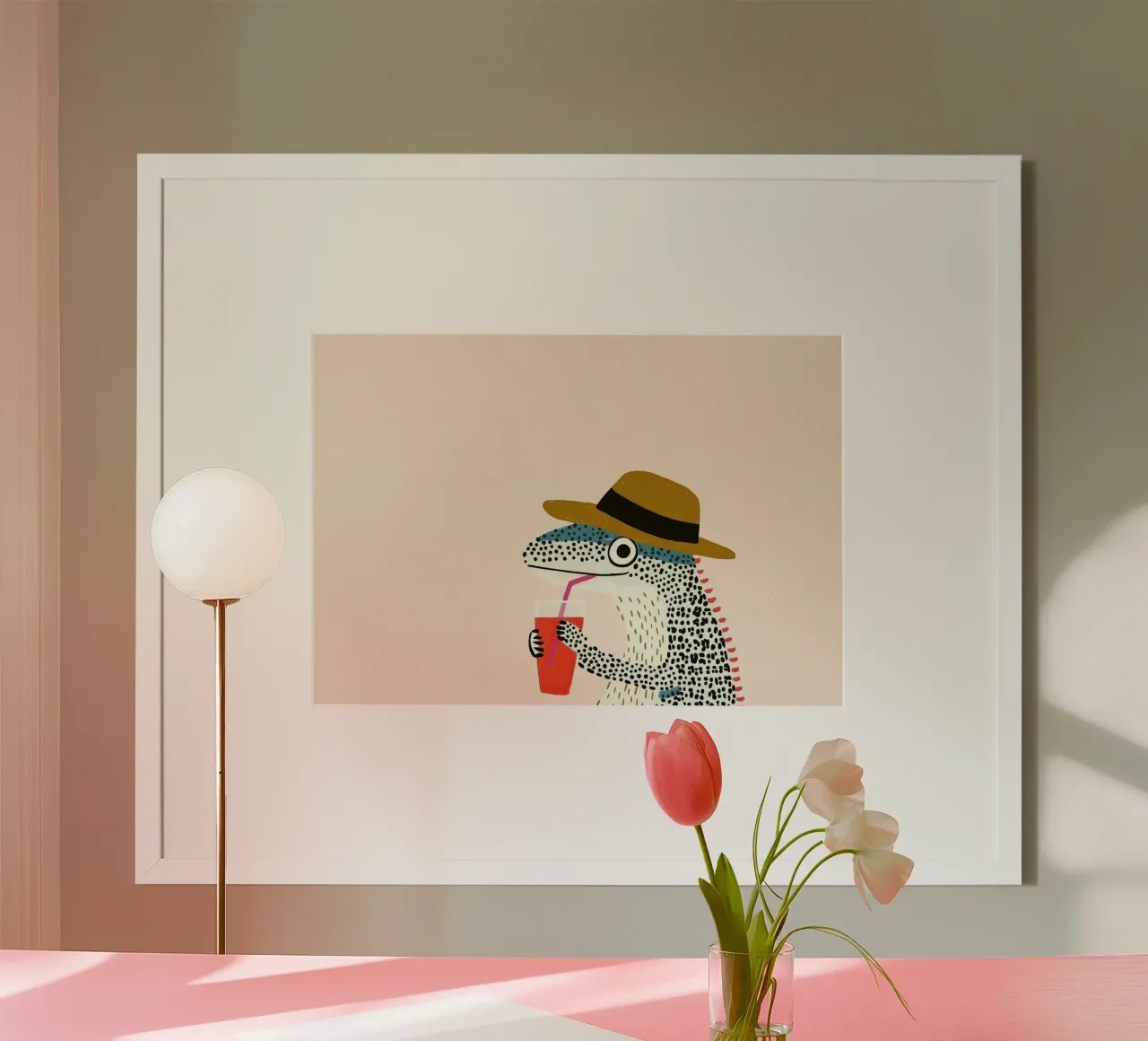 Gecko drinking poster by Little Art Lab