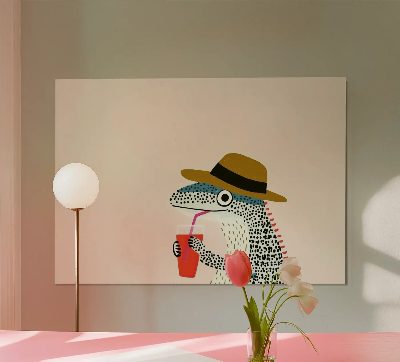 Gekko drinken poster van Little Art Lab