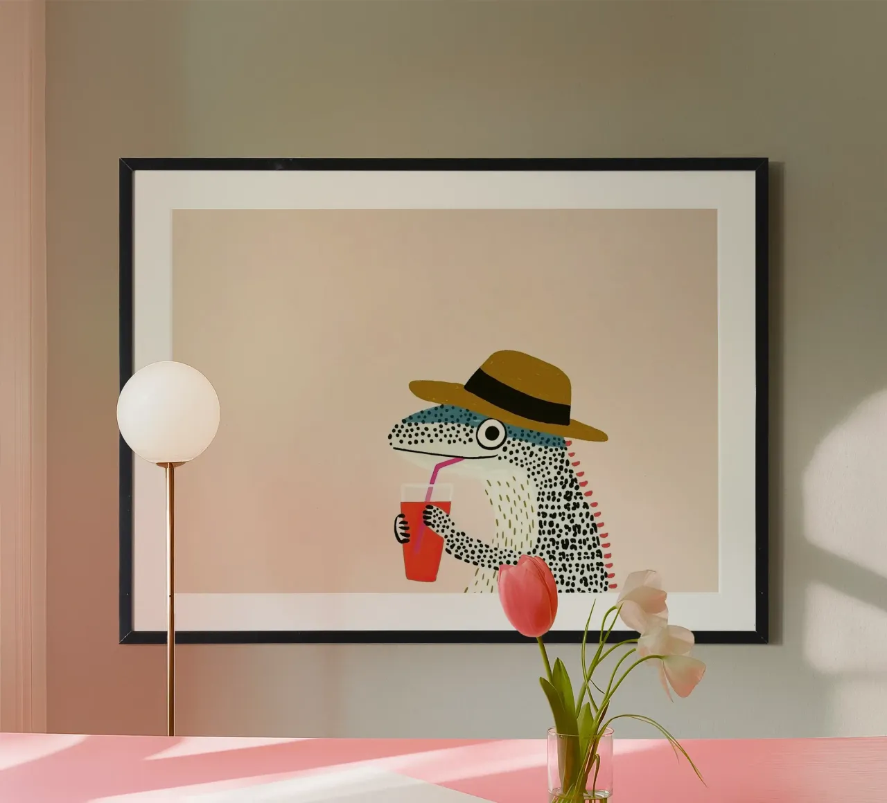 Gecko drinking poster by Little Art Lab