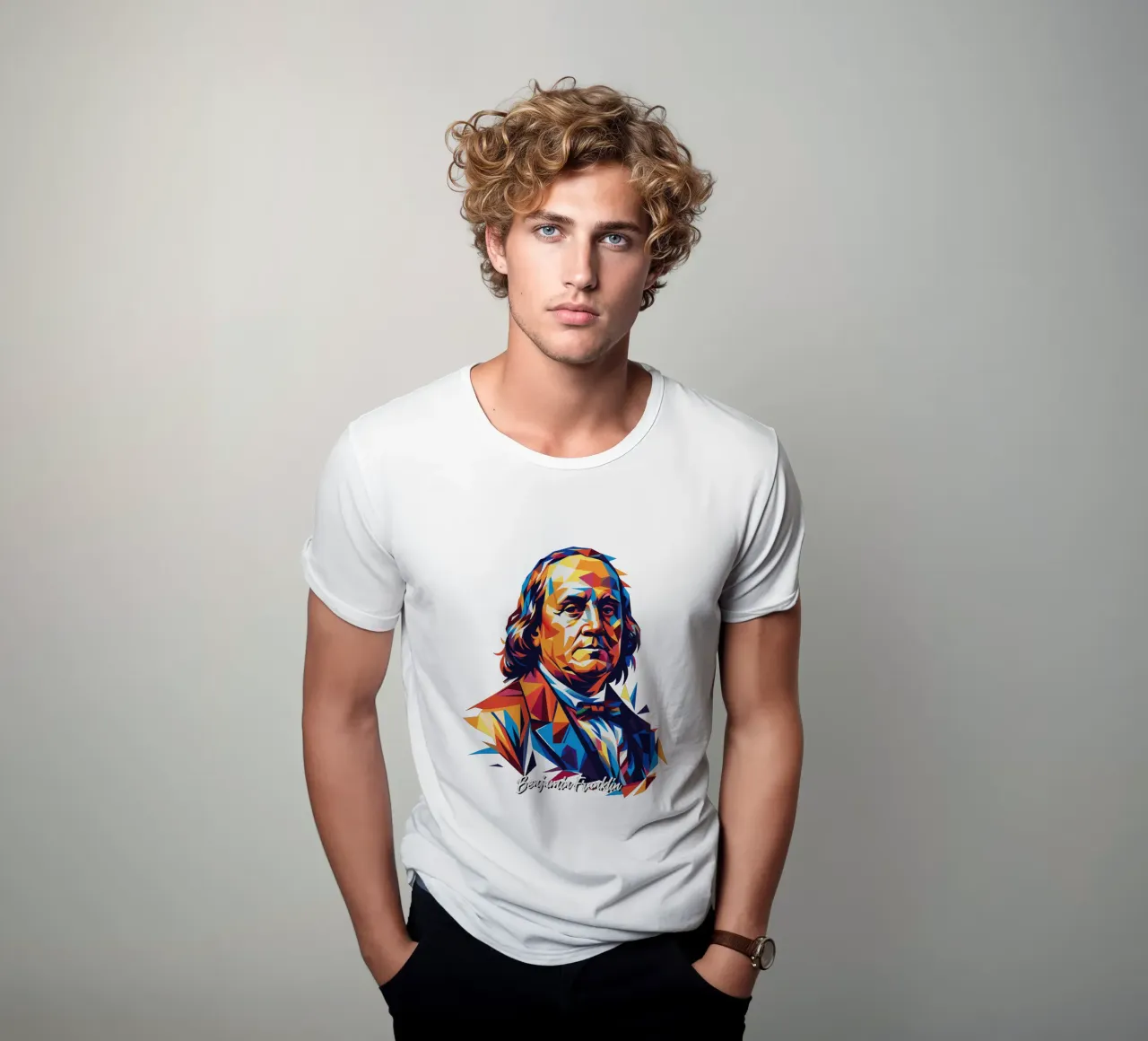Benjamin Franklin in WPAP Pop ARt t-shirt da vectorartnesia