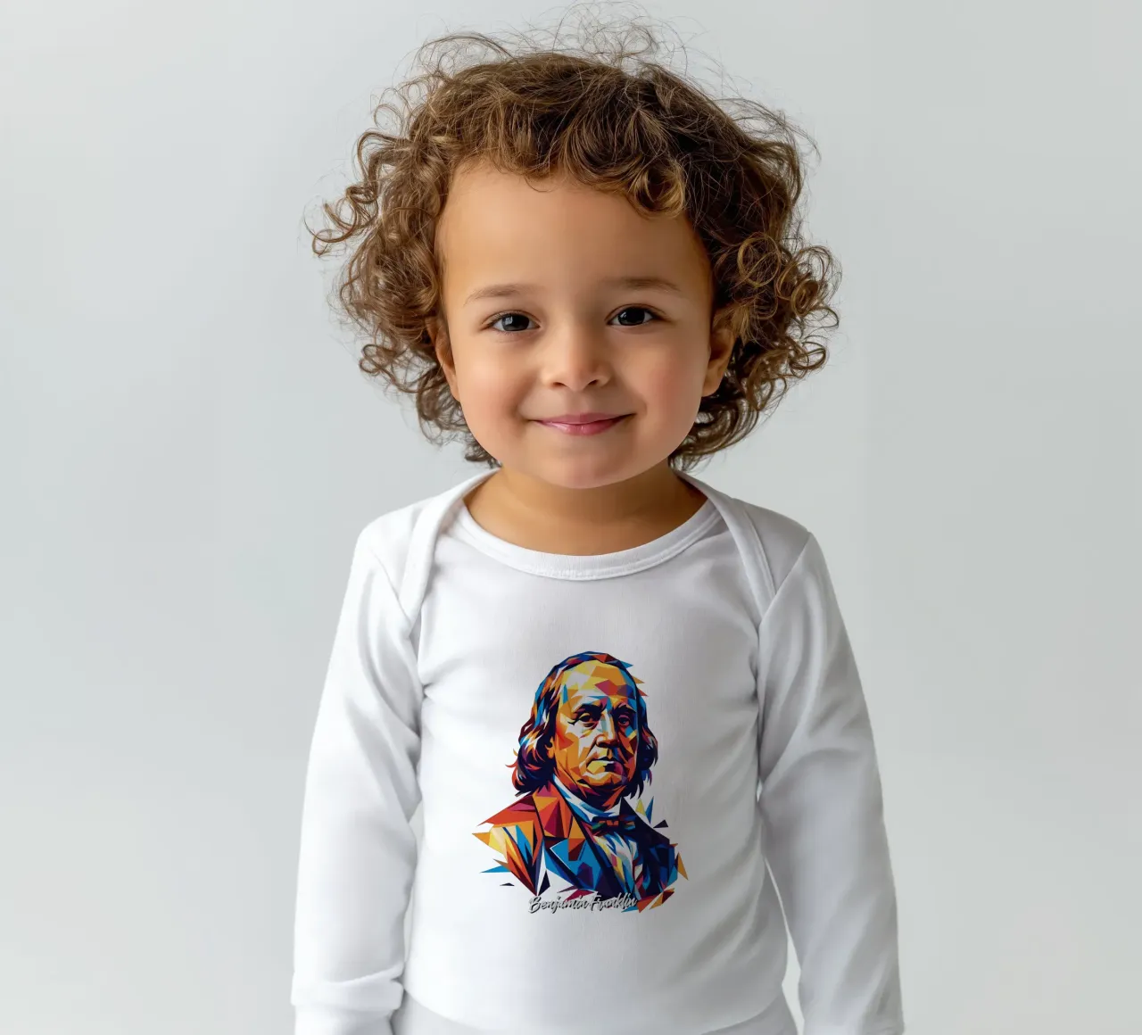 Benjamin Franklin in WPAP Pop ARt body neonato maniche lunghe da vectorartnesia