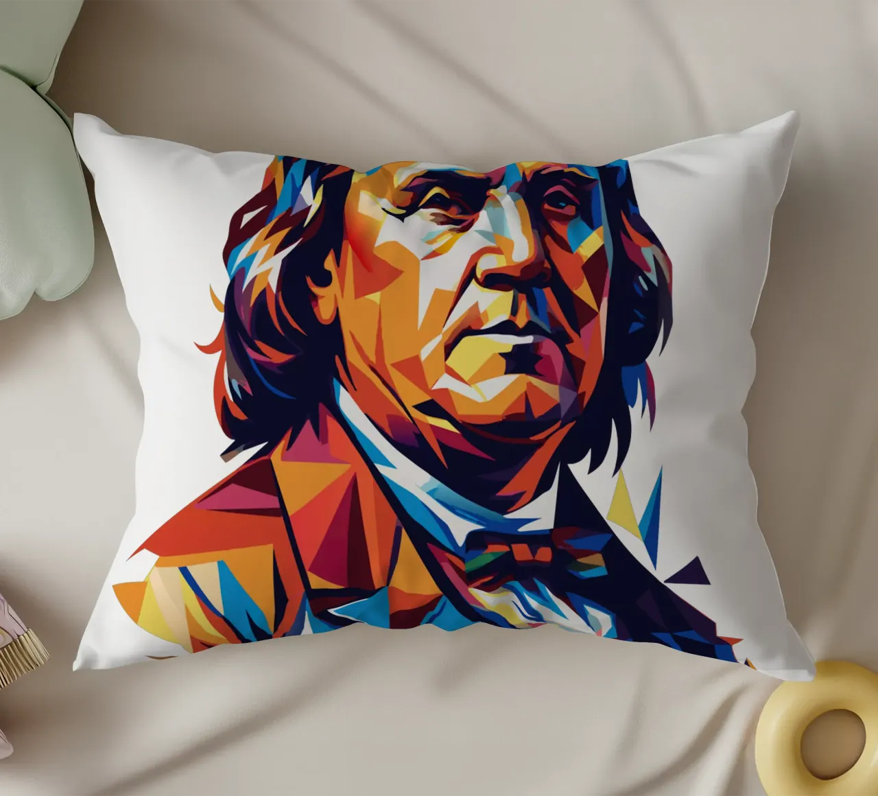 Benjamin Franklin in WPAP Pop ARt coussin de vectorartnesia