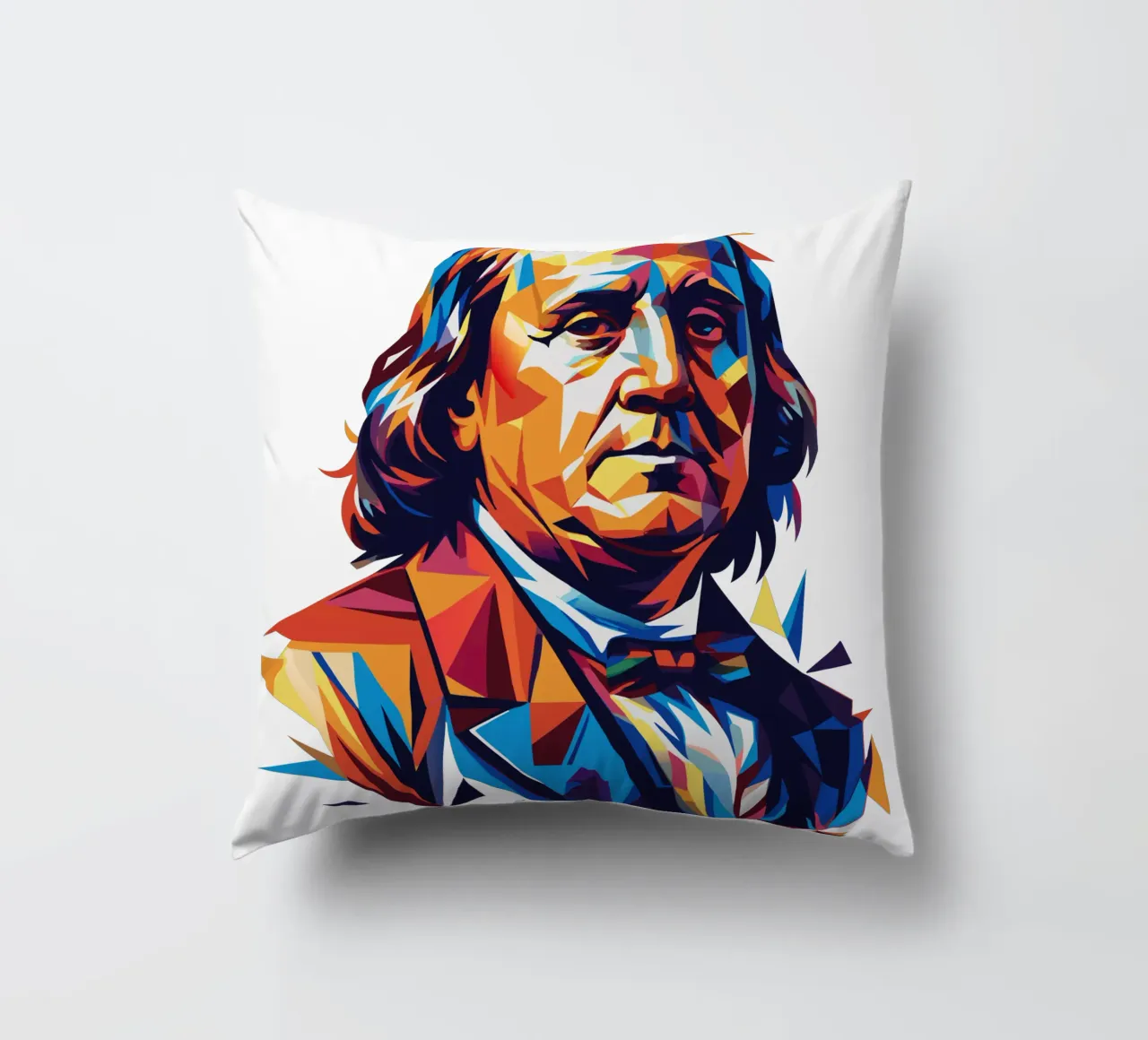 Benjamin Franklin in WPAP Pop ARt kussen van vectorartnesia