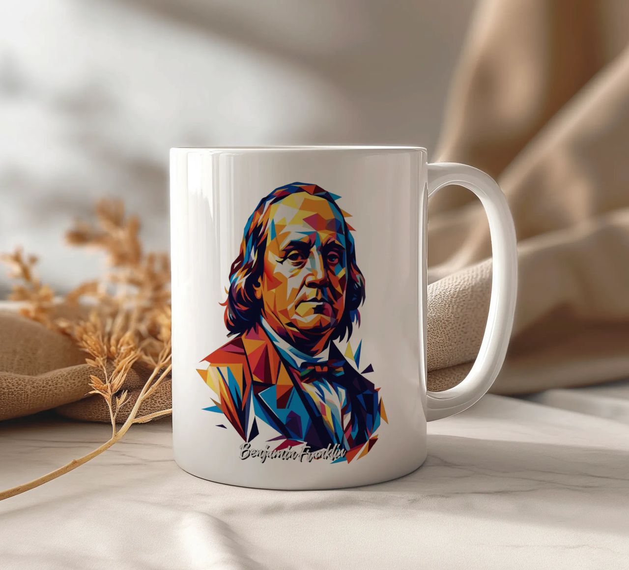 Benjamin Franklin in WPAP Pop ARt tazza in ceramica da vectorartnesia