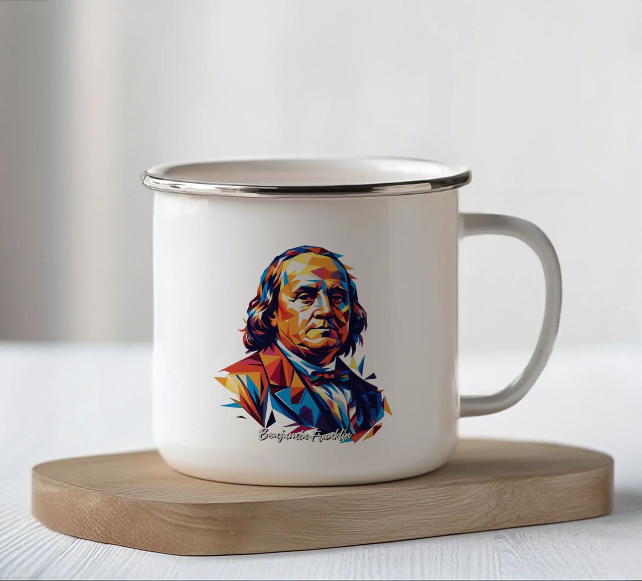Benjamin Franklin in WPAP Pop ARt tazza in smalto da vectorartnesia