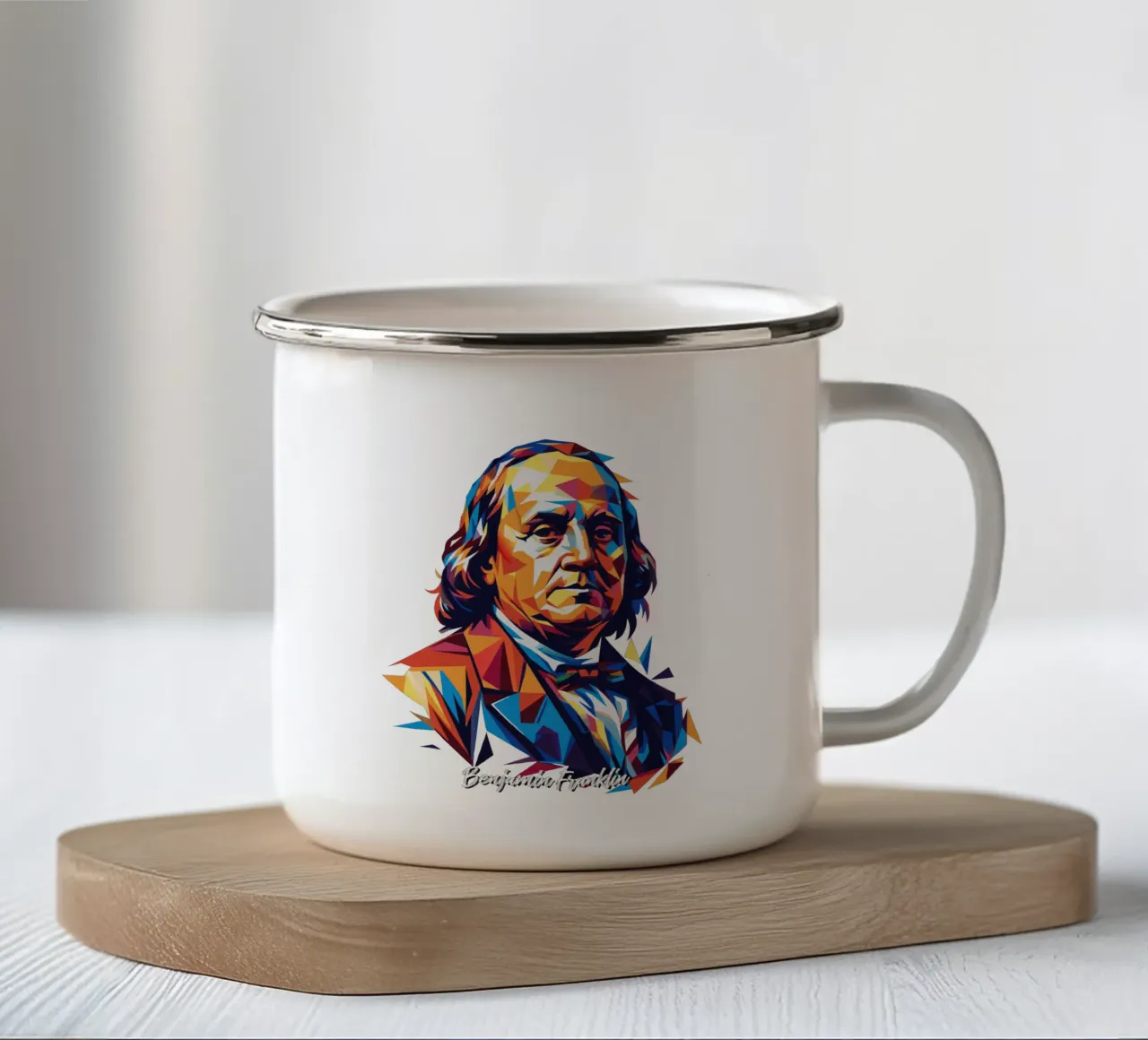 Benjamin Franklin in WPAP Pop ARt mug en émail de vectorartnesia
