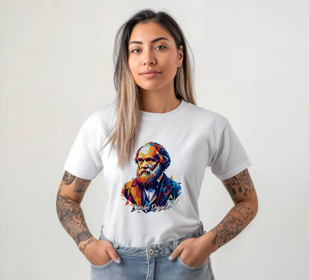 Charles Darwin in WPAP Pop Art t-shirt van vectorartnesia