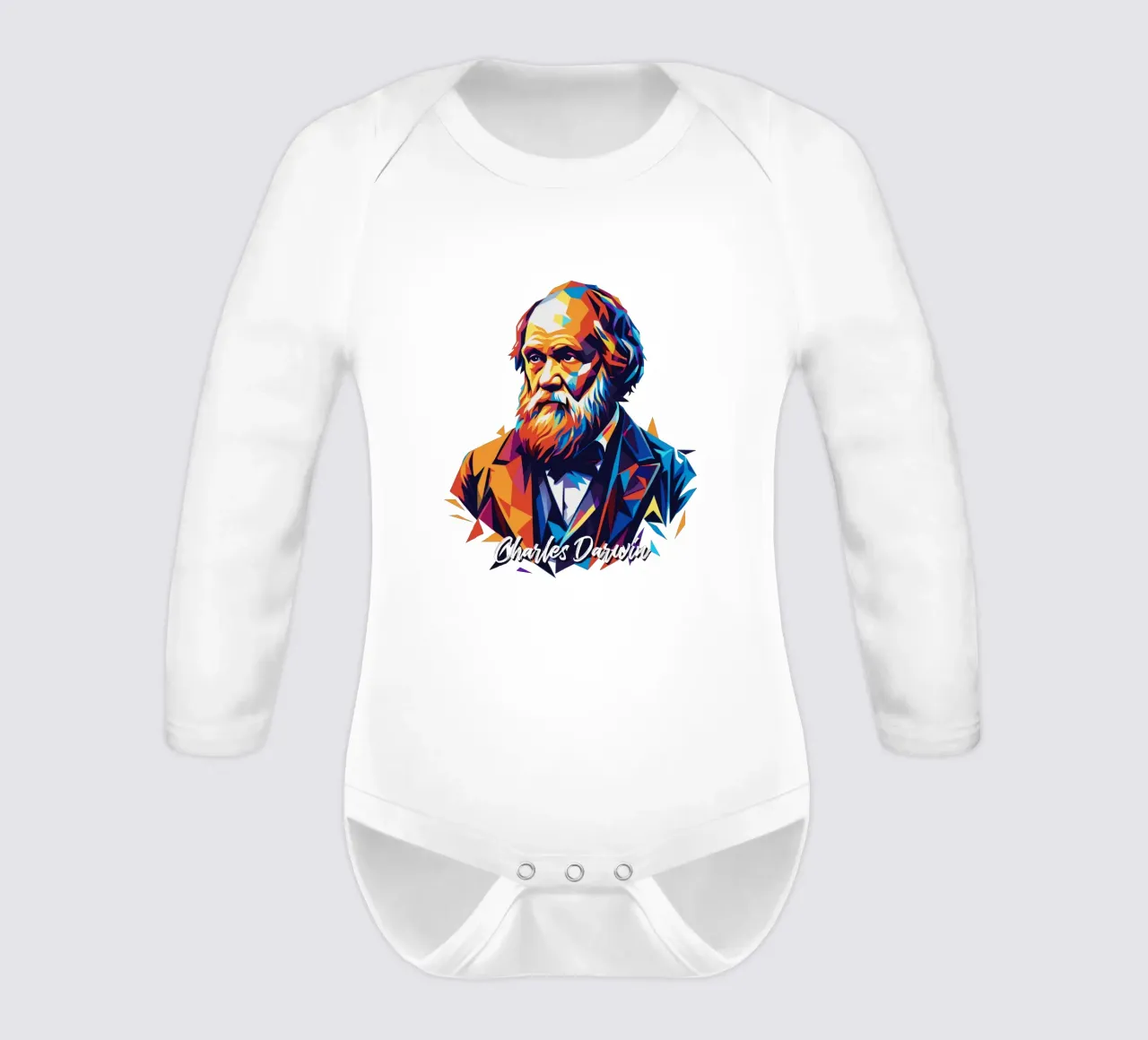 Charles Darwin in WPAP Pop Art body neonato maniche lunghe da vectorartnesia