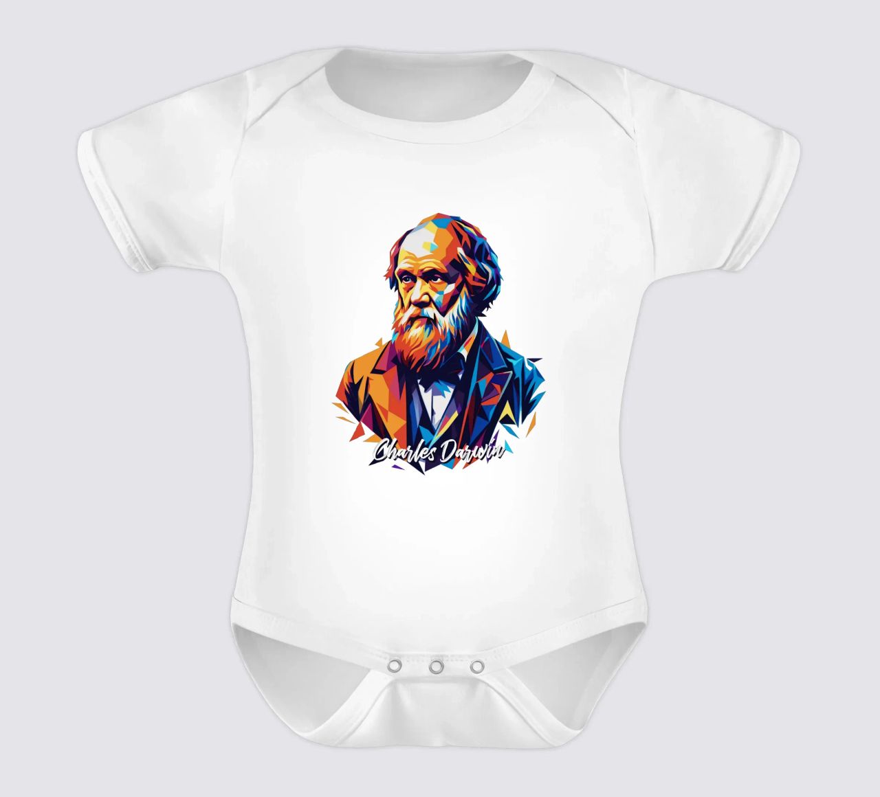 Charles Darwin in WPAP Pop Art body neonato maniche corte da vectorartnesia