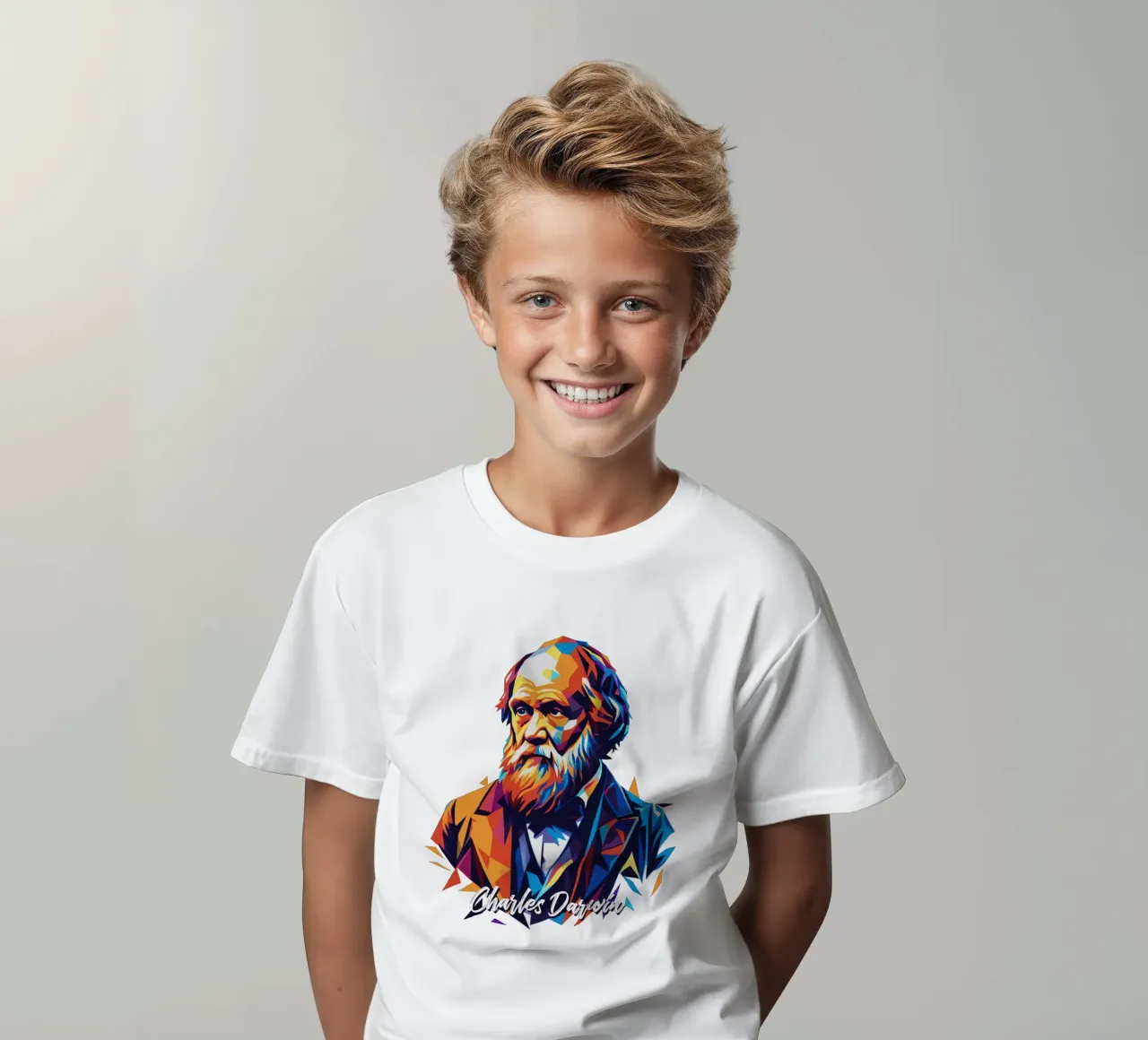 Charles Darwin in WPAP Pop Art t-shirt bambini da vectorartnesia