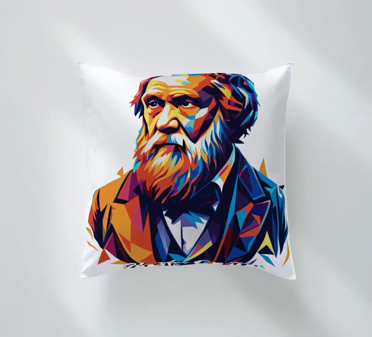 Charles Darwin in WPAP Pop Art kussen van vectorartnesia