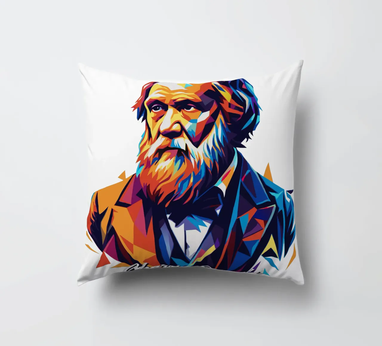 Charles Darwin in WPAP Pop Art Kissen von vectorartnesia