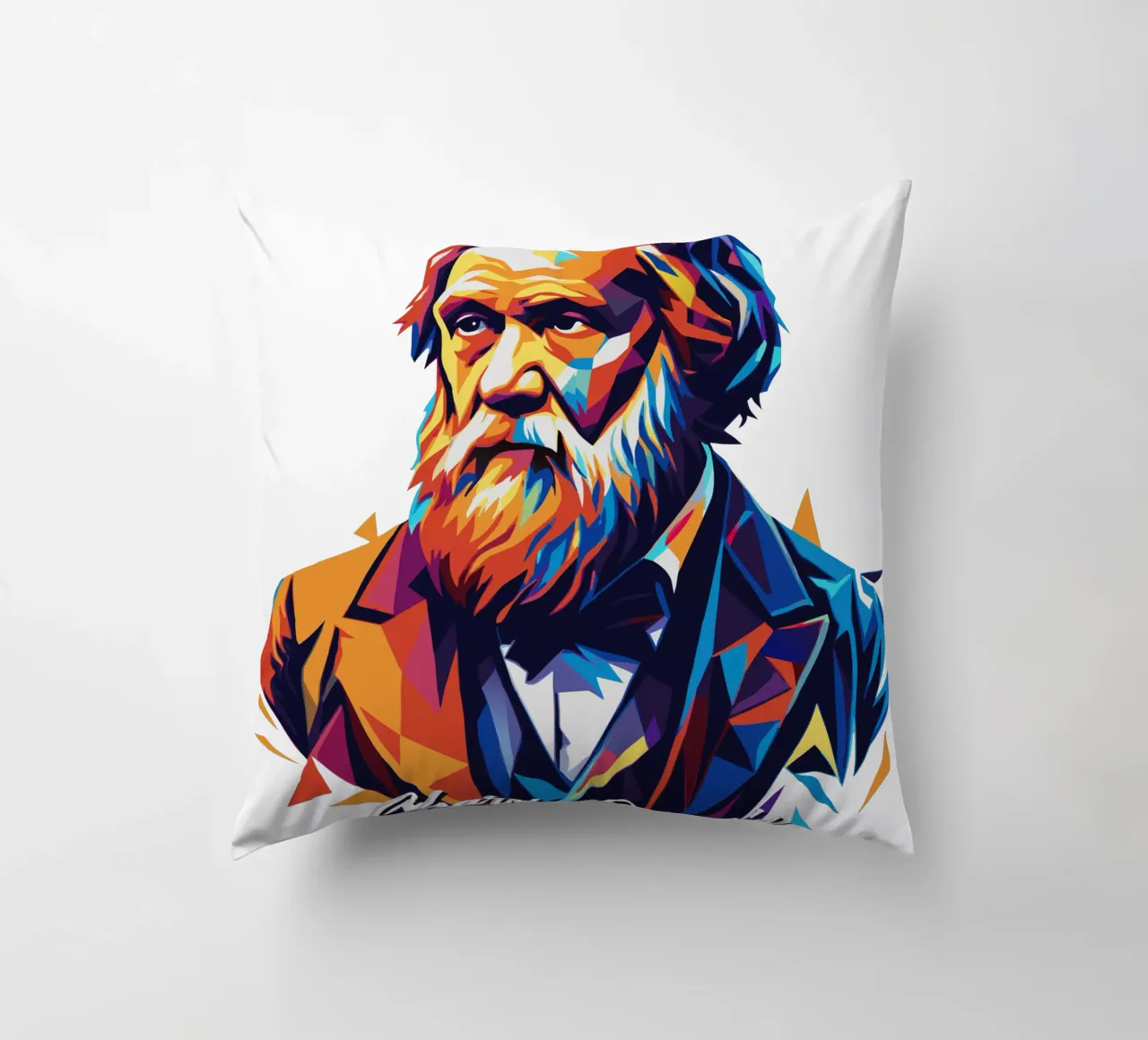 Charles Darwin in WPAP Pop Art kussen van vectorartnesia