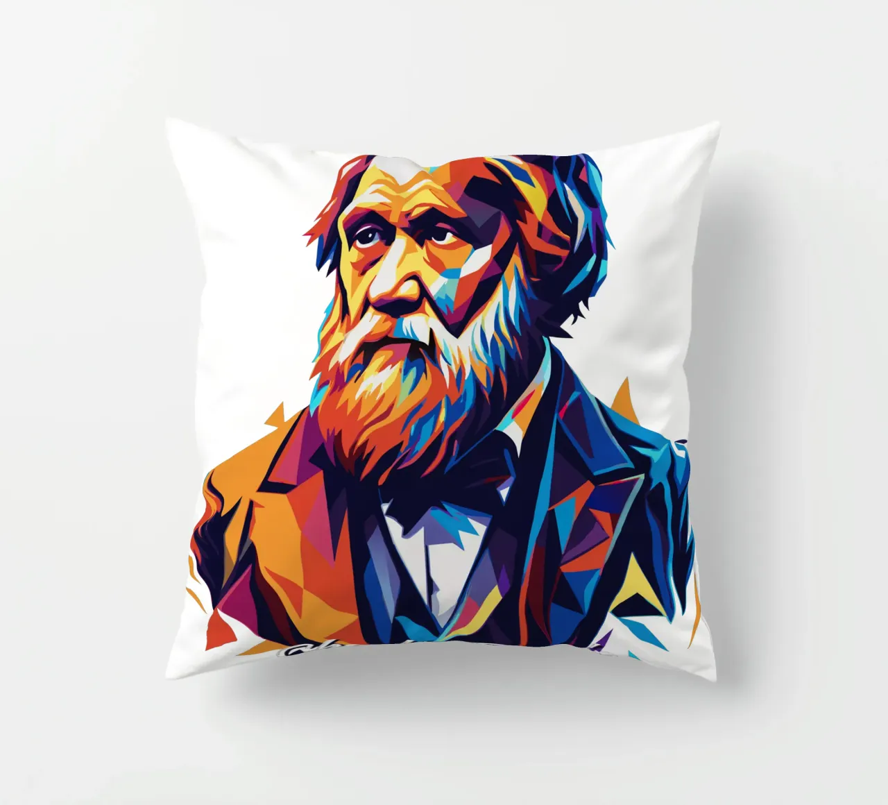 Charles Darwin in WPAP Pop Art Kissen von vectorartnesia