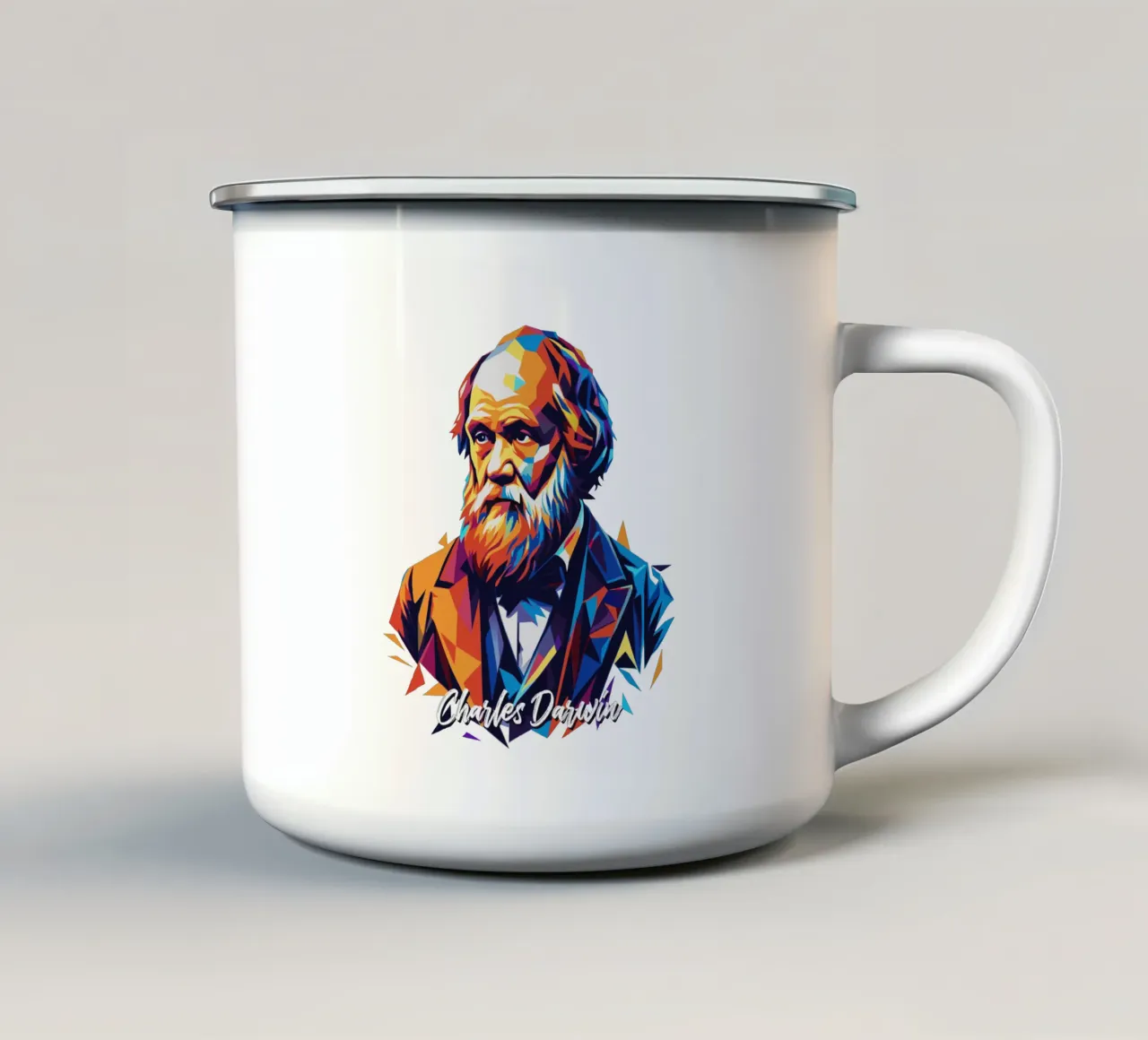 Charles Darwin in WPAP Pop Art Emaille Tasse von vectorartnesia