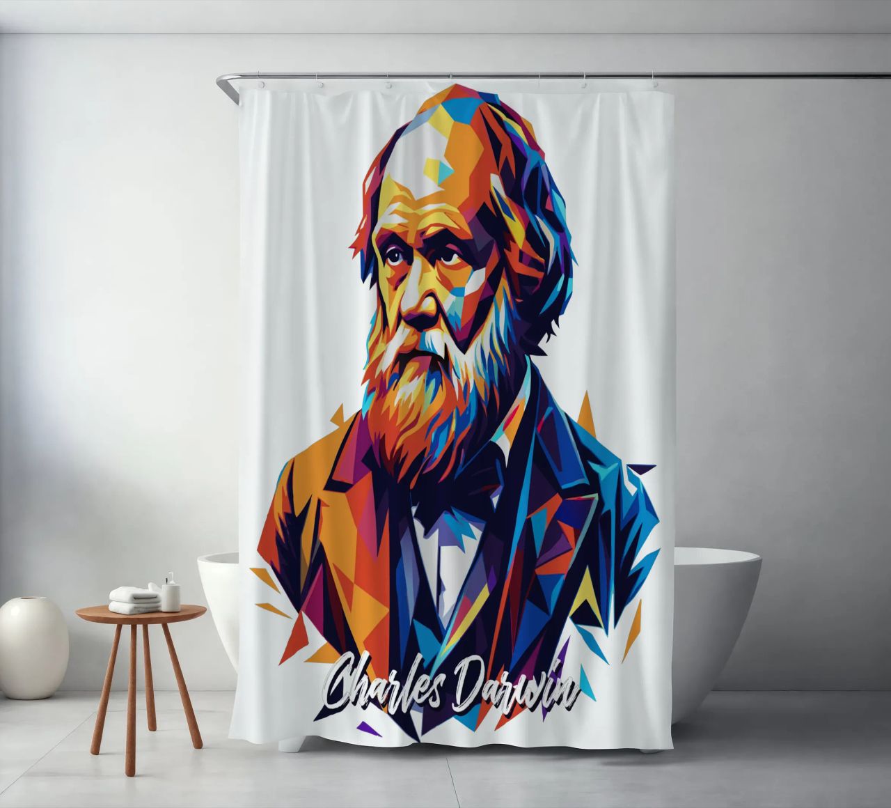 Charles Darwin in WPAP Pop Art tenda da doccia da vectorartnesia
