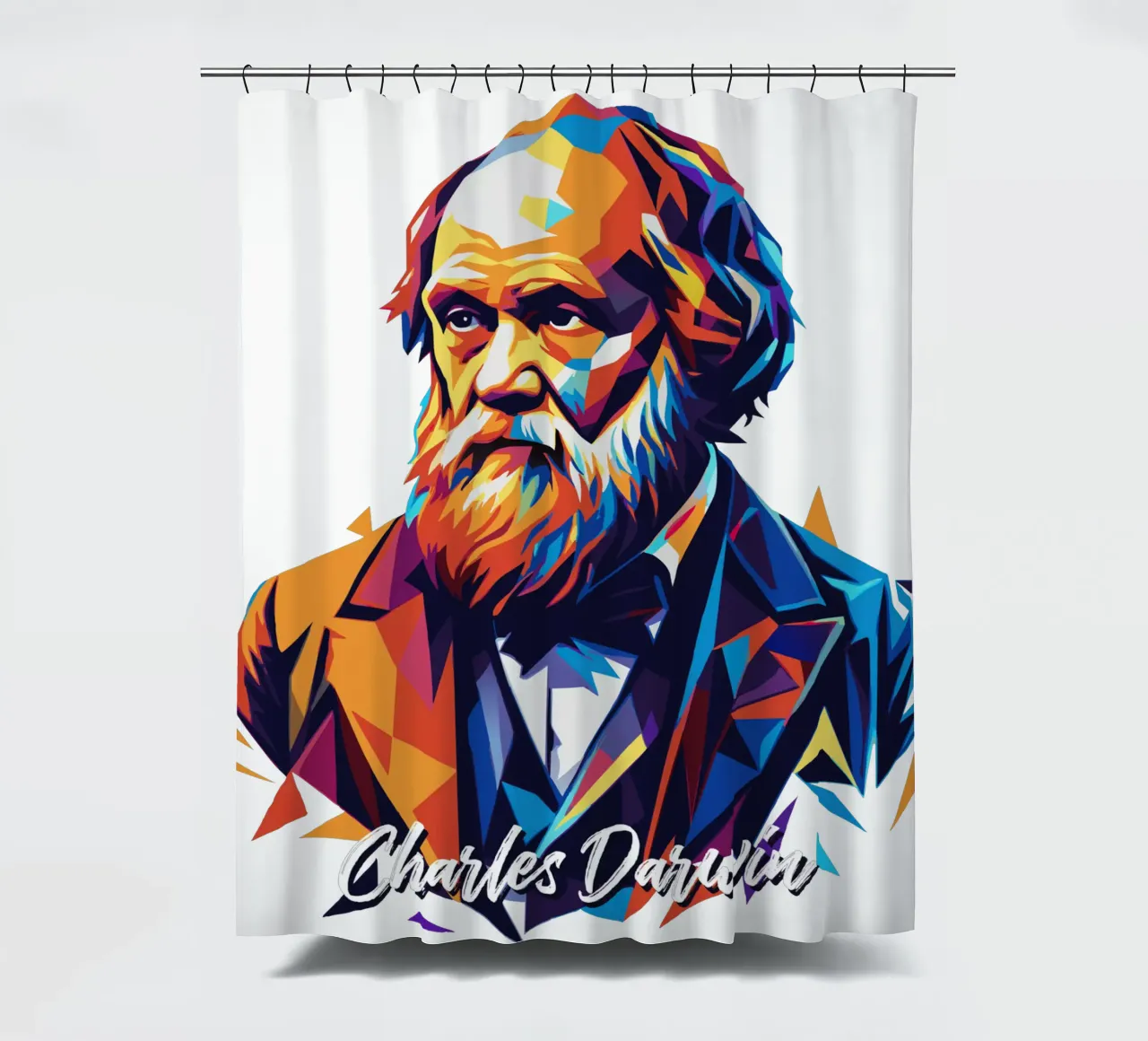 Charles Darwin in WPAP Pop Art Duschvorhang von vectorartnesia