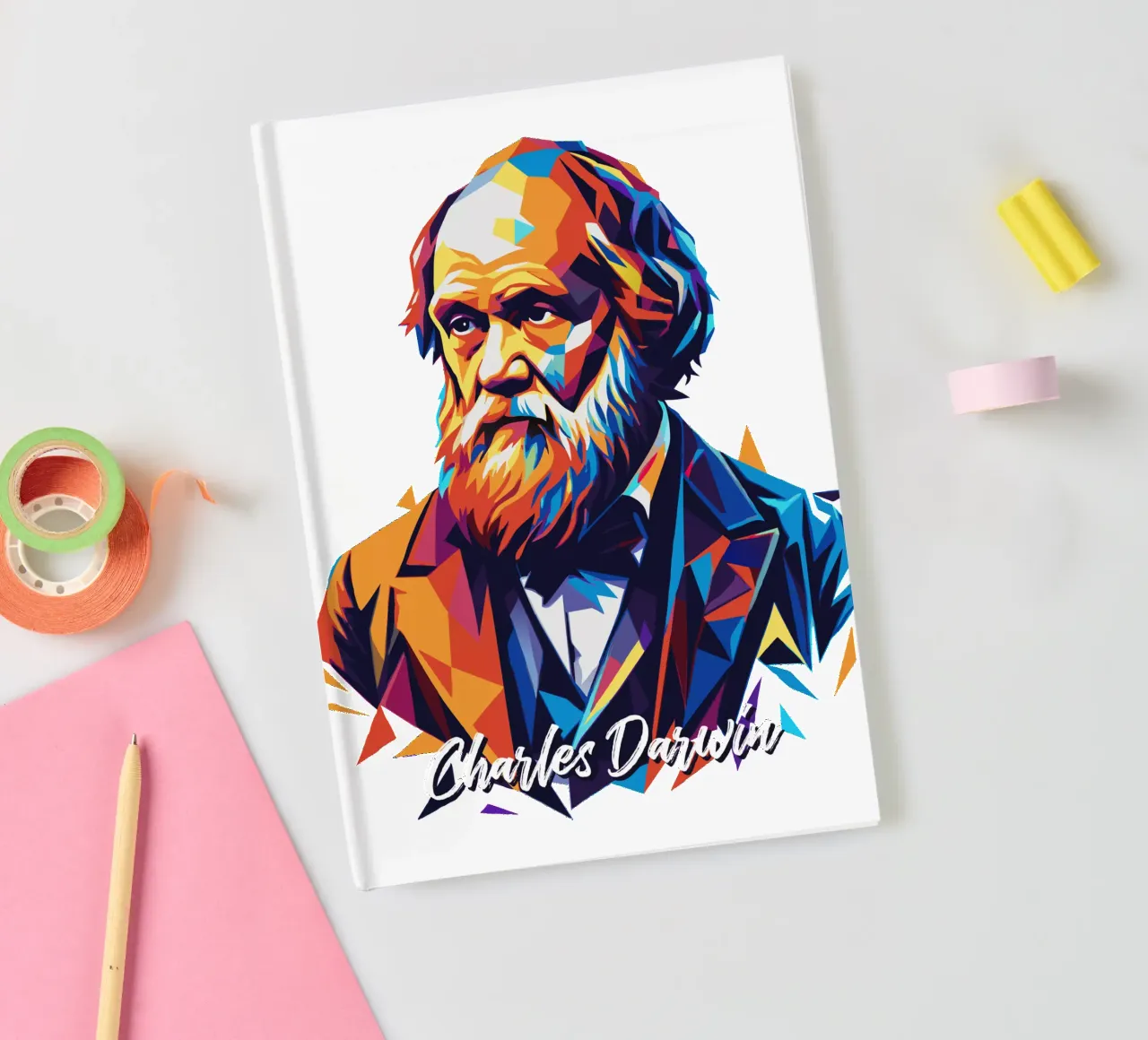 Charles Darwin in WPAP Pop Art Notizbuch von vectorartnesia