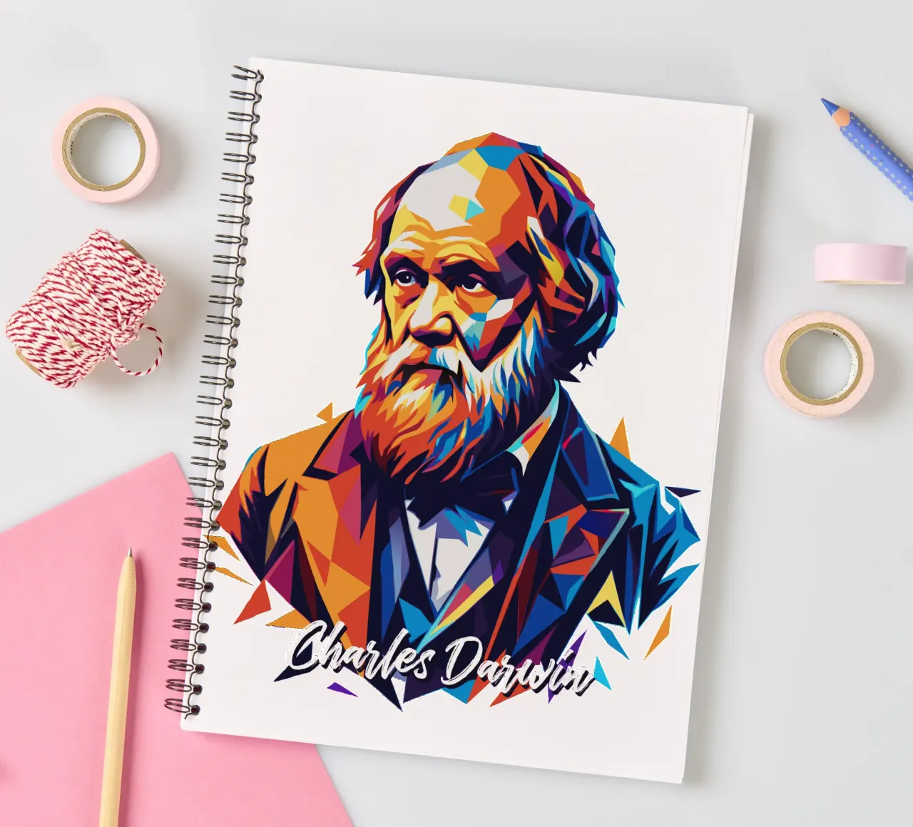 Charles Darwin in WPAP Pop Art diario ad anelli da vectorartnesia