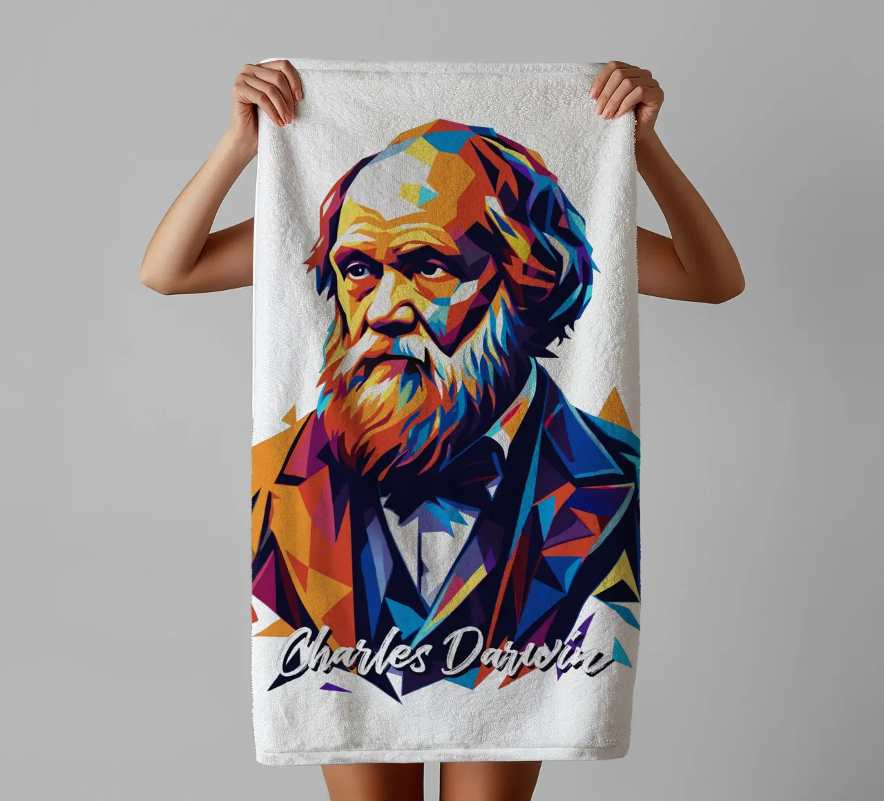 Charles Darwin in WPAP Pop Art Handtuch von vectorartnesia
