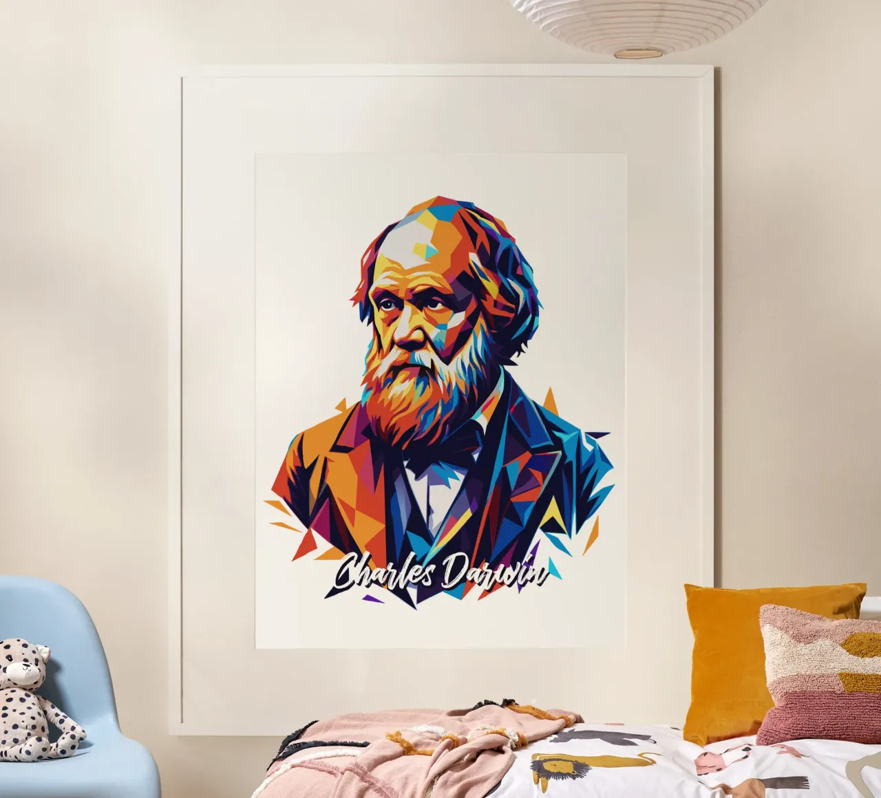 Charles Darwin in WPAP Pop Art Poster mit Kunststoffrahmen von vectorartnesia
