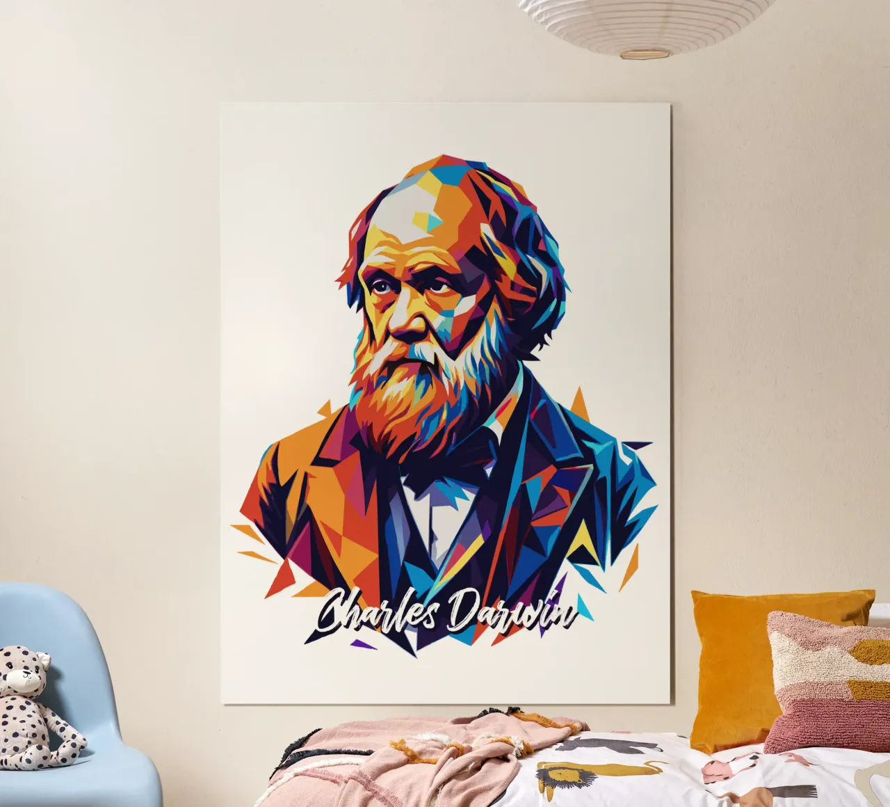 Charles Darwin in WPAP Pop Art Poster mit Kunststoffrahmen von vectorartnesia