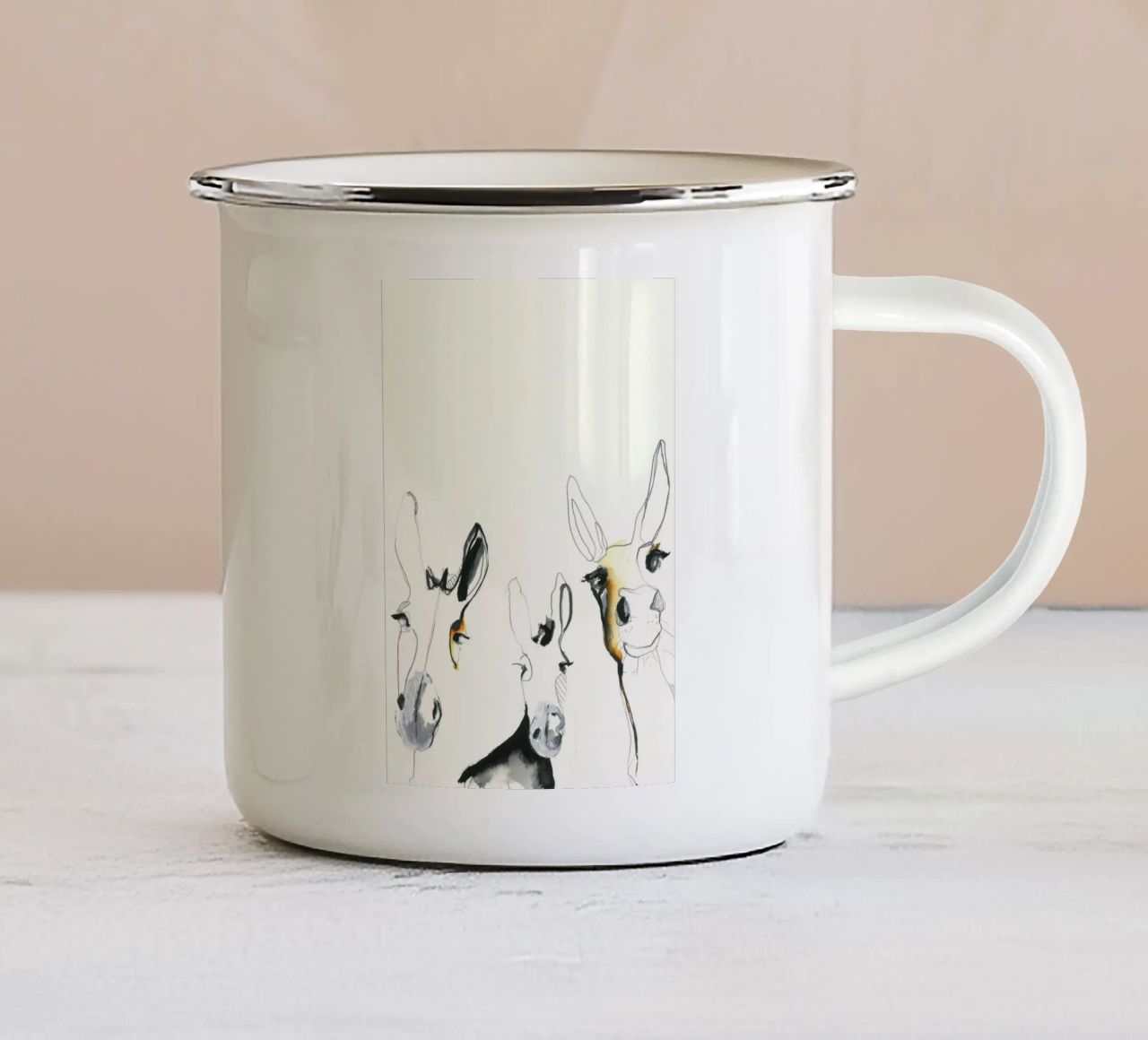 tre asini tazza in smalto da Petit Boom Prints