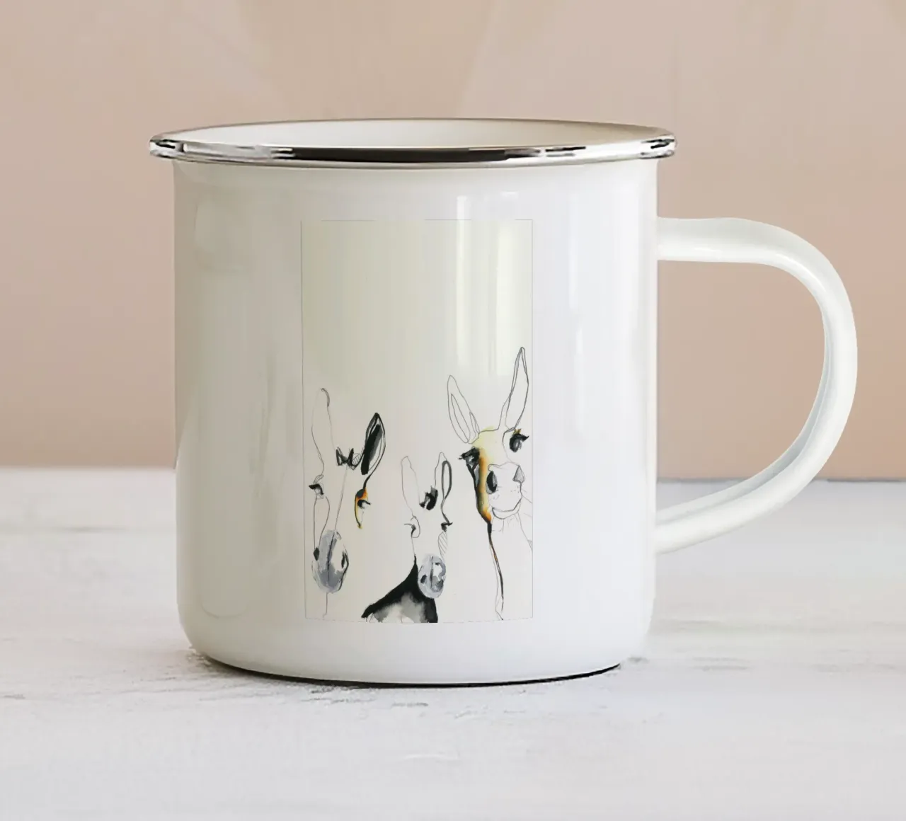tres burros taza de esmalte de Petit Boom Prints