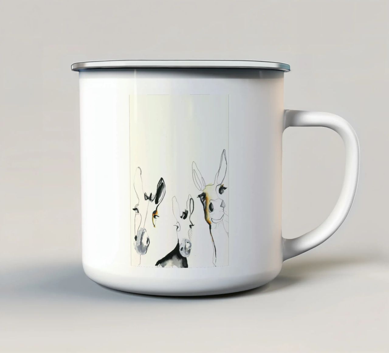 tre asini tazza in smalto da Petit Boom Prints