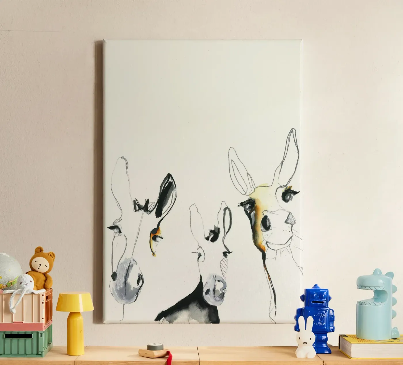 three donkeys canvas by Petit Boom Prints