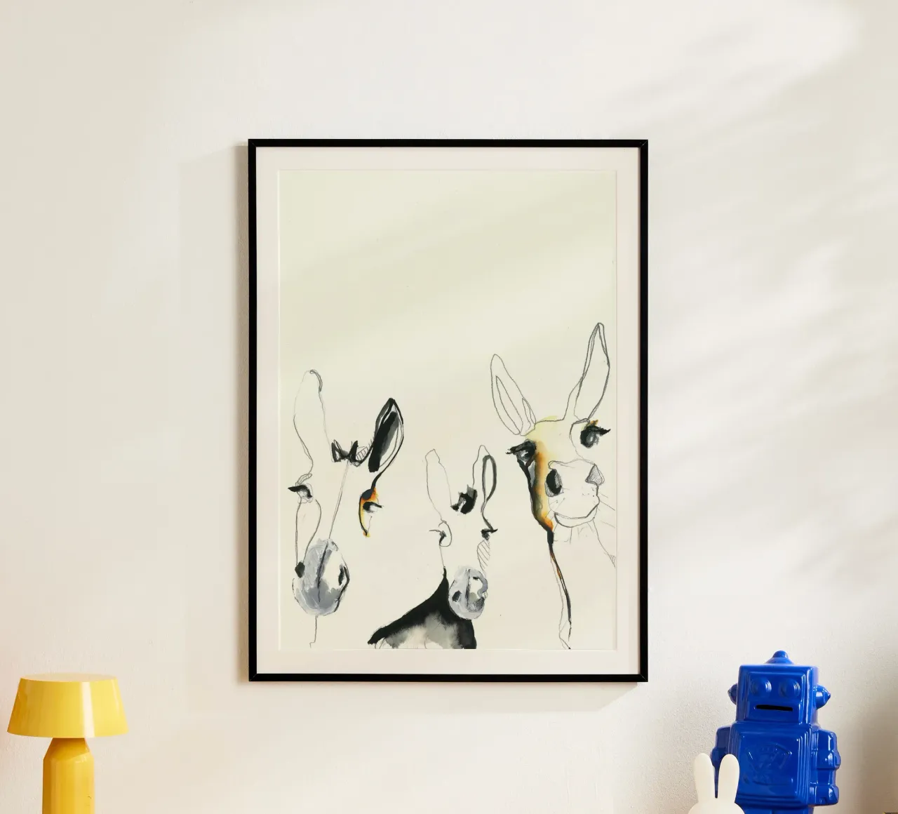 tre asini poster con telaio in alluminio da Petit Boom Prints